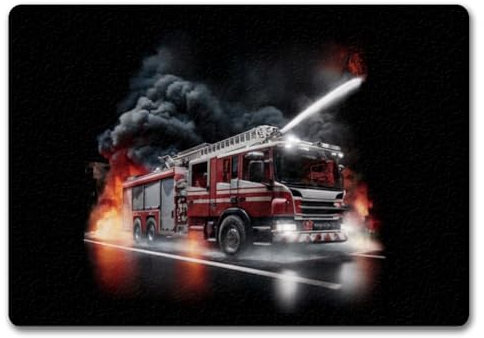 speecheese Feuerwehrauto kämpft gegen Flammen Fußmatte in 35x50 cm ohne Rand lustige Türmatte - Feuerwehr für Zuhause