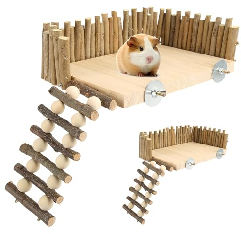 LEKEFETO Plateforme d'escalade en bois pour hamster avec échelle - Aire de jeu robuste pour petits animaux tels que hamsters, hamsters dorés et souris - Montage facile avec vis