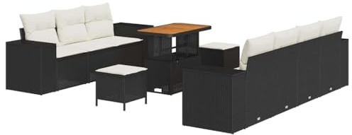 vidaXL 10-teiliges Garten-Sofa-Set mit Kissen in Schwarz und Creme Weiß – Stylisches, modulares Außenmobiliar für 6 Personen. Wetterfest, leicht zu reinigen für deine Patio-Lounge, Deck oder Terrasse.