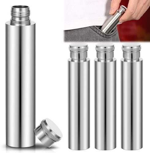 4 Stück Edelstahl Flachmann,30 ml Hüftflasche für Whisky,Tragbare Mini Röhrenförmige,Praktische Trinkflasche für Campingausflüge,Reise(silbrig,4PCS 30ML)