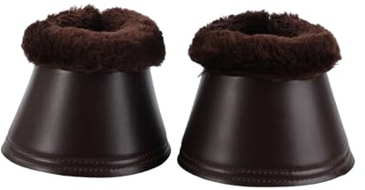 Merauno® Faux Fur Bell Boots Fleece Trim Over Reach Boots Jumping Bells (XL, Brown Brown)