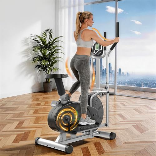Neezee Kompakter 2-in-1 Crosstrainer und Stepper für Zuhause bis 120 KG | Ellipsentrainer mit Sitz, LCD‑Display, Einstellbarem Widerstand, Platzsparendes Heimgerät für Ganzkörpertraining
