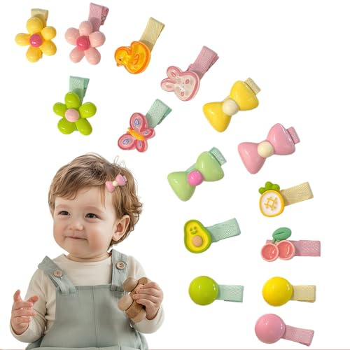 THXFUNAREA Juego de 15 Accesorios para el Pelo de Bebé, Pinzas Pelo Niña, Pinzas Suaves y Cómodas de Tela, Diseñadas para Niñas con Cabello Fino y Delicado, Preciosos Adornos