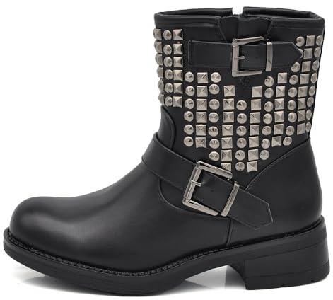 IF Stivaletti Da Donna Caviglia Anfibi Motociclista Biker Fibbia Borchie 8081A RQ56