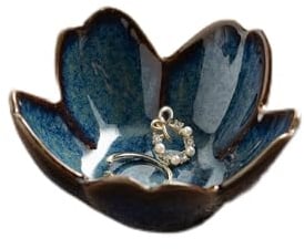 Vesavifaka Florales Keramik Schmuckschale Schmuckablage, 9CM Ringhalter Schale Schmucktablett Für Schminktisch Ästhetische Kommode Deko, Geschenk Für Frauen Mädchen Beste Freundin