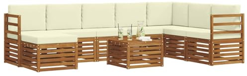 vidaXL Sofagarnituren 9 pcs Natur und Creme Massivholz Akazie, Modernes Outdoor-Sofa Set, langlebige Sitzmöbel für Garten, Terrasse, Lounge und gemütliches Wohnen