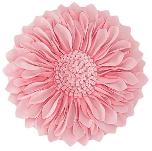 JWH 3D-Blumen-Kissenbezug, ästhetisch, dekorativer Sonnenblumen-Akzent, handgefertigt, florales Kissen, runder Kissenbezug für Couch, Bett, Auto, Schlafzimmer, 30,5 cm, Rosa