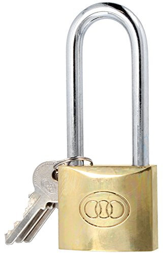 Tri Circle 50mm Solid Brass Long Shackle Padlock & 3 Keys Outdoor Hasp Staple Garage Shed Door Gate Lock