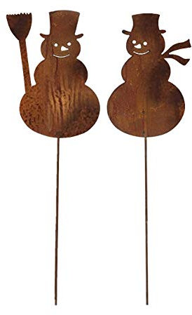 Gartenstecker Schneemann Set 65cm Metall Rost Gartendeko Edelrost