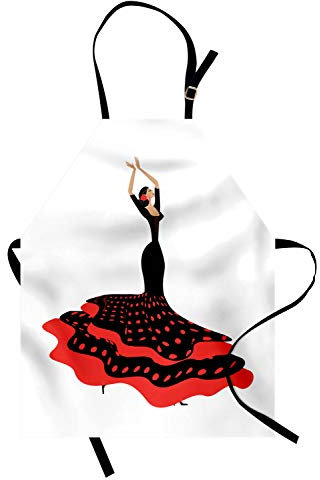 ABAKUHAUS Spanisch Kochschürze, Sexy spanische Flamenco-Dame im folkloristischen Tupfen-Kleid-hispanische Zigeunerkultur, Höhenverstellbar Klare Farben ohne verblassen, Anthrazit Grau