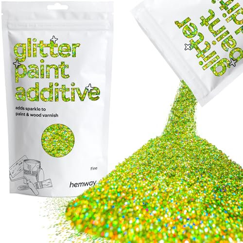 Hemway Glitter Paint Additive - Lime Green Holographic | Fine Metallic Flakes for Adding Sparkle to Paints & Wood Varnish | Add to Emulsion, Acrylic & Latex for Indoor Sparkly Walls | 100 g