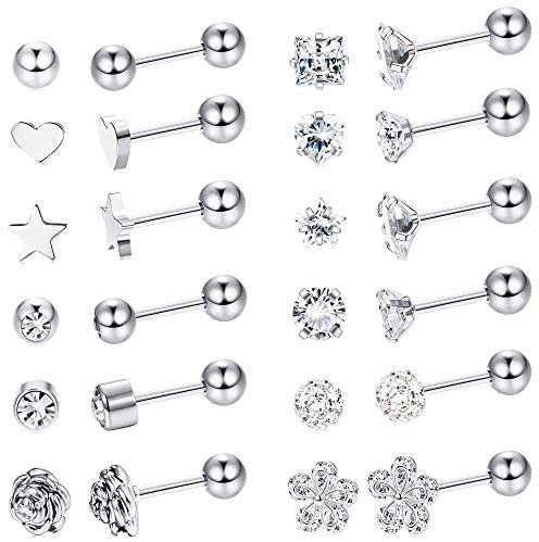 Milacolato 12 Pairs Edelstahl Ball Ohrstecker Set Barbell Knorpel Helix Ohr Piercing 4mm