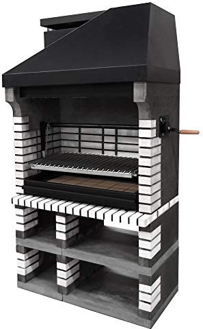 MOVELAR - Barbacoa color blanco con sistema de elevación de parrilla de 120 cm de ancho Panamericana - Callow XXL de madera de mampostería