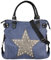 Damen FASHION Handtasche Sterne Canvas TOP TREND Tragetasche (M1 Nieten Blau/Grau)