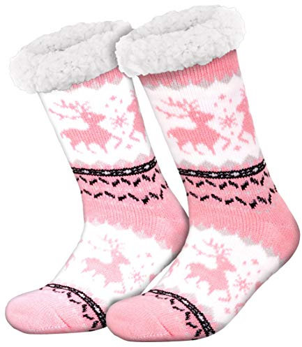 Compagno Chaussettes cocoon de chez, avec semelle anti-glisse en ABS, chaussettes d'hiver, chaussettes dames hommes, 1 paire, taille unique, Couleur:Rose pâle