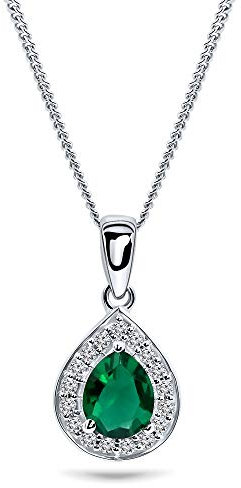 MIORE 0.06 Ct Diamant Halskette Damen mit Tropfen Kettenanhänger Edelstein/Geburtsstein grüner Smaragd 0.25 Ct und Diamanten Brillanten kette aus Weißgold 9 Karat / 375 Gold