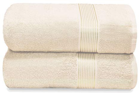 GLAMBURG Baumwolle 2er-Pack übergroße Badetücher 100 x 150 cm, große Badetücher, Ultra saugfähig, kompakt, schnell trocknend und leicht, elfenbeinfarben