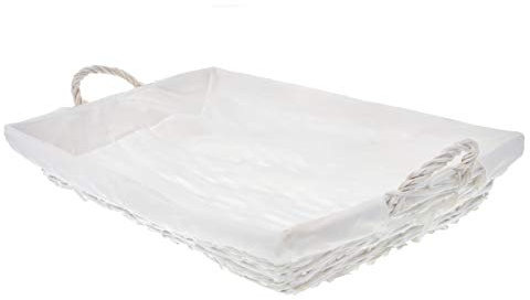 HERSIG - Bandeja Plancha Mimbre Natural | Cesta Colada Rectangular con Forro y Asas - 60 x 40 x 10 cm - Blanco
