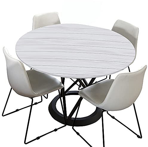 Morbuy Rund Tischdecke Elastisch, 3D Holzmaserung Rund Tischdecken Wasserdicht Lotuseffekt Abwaschbar Abwischbar Tischtuch für Dekoration Küchentisch Garten Outdoor (120cm,Hellgrau)
