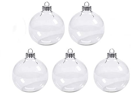 5 Stück 6,1 cm große, transparente Kunststoff-Kugeln mit silberfarbener Metallkappe, Kunststoff, hohl, rund, für Bastelarbeiten, Hochzeit, Party, Weihnachtsbäume, Heimdekoration