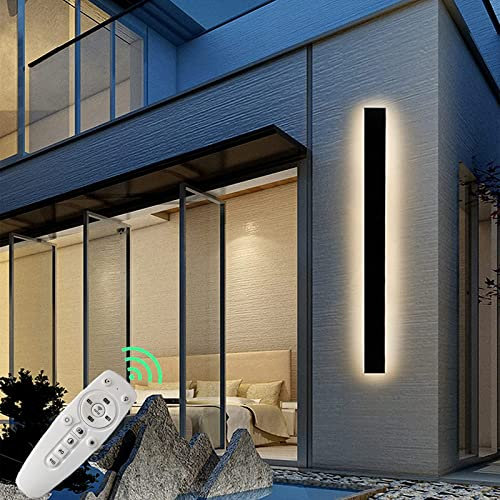 LED Dimmbar Außenwandlampe mit Fernbedienung Außenwandleuchte Innen Aussen Moderne Wasserdicht IP65 Garten Licht Außenlampe Up Down Wandbeleuchtung Schwarz für Flur Balkon Patio Einfahrt, 30CM 36W