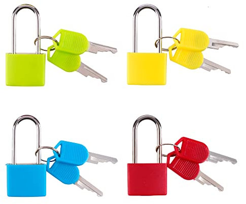 Belerry 4 Pcs Long Handle Suitcase Locks with Keys, 4 Colors Luggage Padlocks for Travel School Gym, Multicolor Small Padlocks for Luggage Bag Case