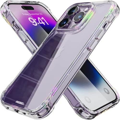 REBEL Phone Clear Hülle für iPhone 14 Pro [Crystal Series Gen-4] Vergilbungsfrei, Transparent, Anti-Kratzer, Schützende Stoßfänger, Metallknöpfe, 6,1 Zoll 2023 Cover (Kristallklar, Kein MagSafe)