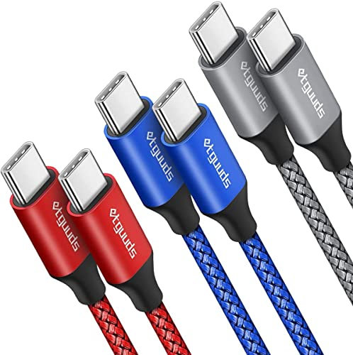 etguuds Cable USB C a USB C [3Pack 1M], PD 60W Cable USB Tipo C 3A Carga Rápida y Sincronización Trenzado Nylon Cable USBC para iPhone 16 15 Pro Galaxy S24 S24+ S23 S21 Ultra
