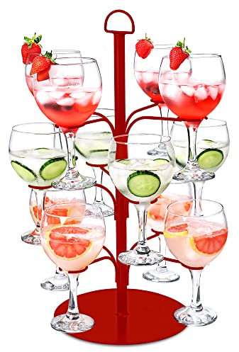 Cocktail Tree Red - Cocktail Glass Display for 12 Glasses, Gin Tree, Ideal for Cocktails or Gin