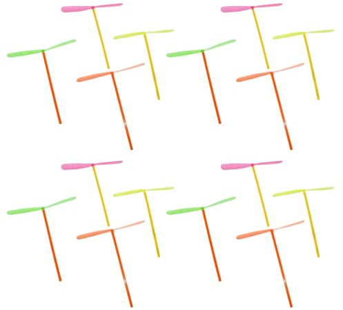 Gadpiparty 40 Piezas De Empuje Manual Libélula De Bambú Mosca del Dragón Juguetes Voladores para Niños Juguetes De Bambú Bola Helicópteros RC Juguetes para Niños Pajitas De Disco Juego De