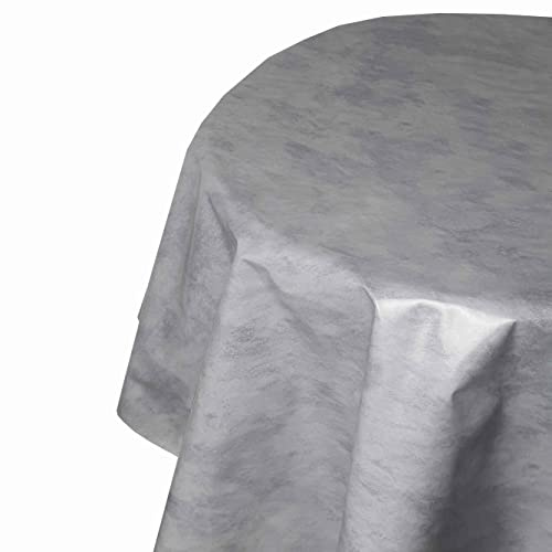 Wachstuchtischdecke Leicht Marmoriert Grau Oval 130 x 220 cm | abwaschbare Tischdecke, Gartentischdecke, wasserabweisend, gefaltet