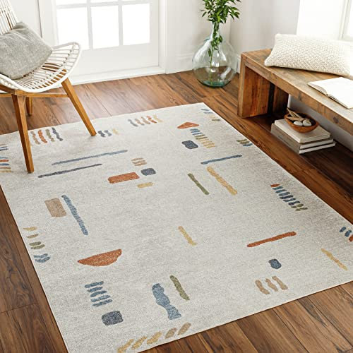 Livabliss Brasilia waschbar in der Waschmaschine - Vintage Groß für Wohnzimmer 200x275 cm, Schlafzimmer, Küche - Orientalischer Boho Style e, Creme und Blau