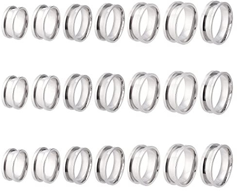 UNICRAFTALE 21 Stück 7 Größen Inlay Ring Edelstahl Gerillter Fingerring Kern Rohlinge Fingerring Runder Leerer Metallringe Für Inlay Ring Schmuckherstellung Größe 6~12