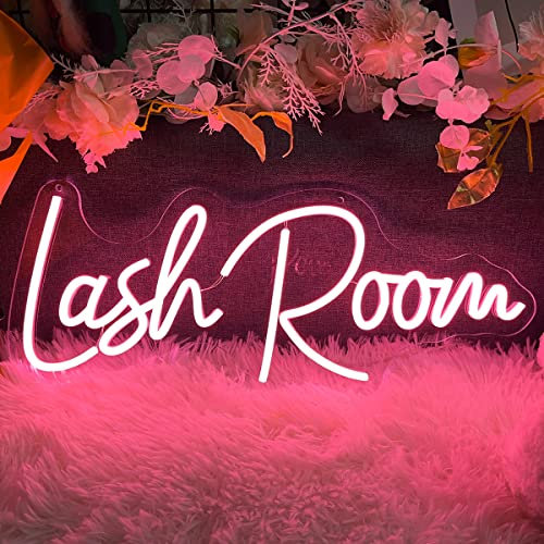 Lash Room Neon Sign For Spa Beauty Room Nail Brows Lashed Salon Studio LED Wall Art Decor For Business Stores Logo Barber Shops Led Word Indoor Custom Neon Lights 5V USB Powered Peach Pink 40×14.55cm