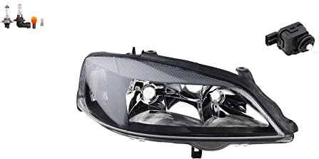 Johns, Scheinwerfer schwarz passend für Opel Astra G Rechts Leuchtmittel mit Stellmotor