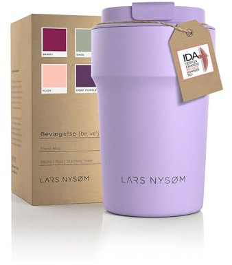 LARS NYSØM Thermo Kaffeebecher to go 380ml | Travel Mug 0,38 Liter mit Isolierung | Auslaufsicherer Edelstahl Thermobecher für Kaffee und Tee unterwegs | Teebecher (Lavender Purple, 380ml)