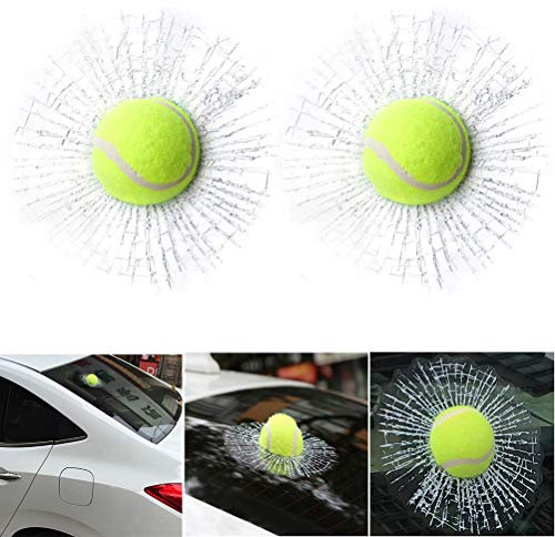 2 Stücke 3D Glas Cracked Glass Aufkleber Baseball Glasscherben Aufkleber Lustige Autoaufkleber Tennisball Prank Stuff Cracked Glass Aufkleber