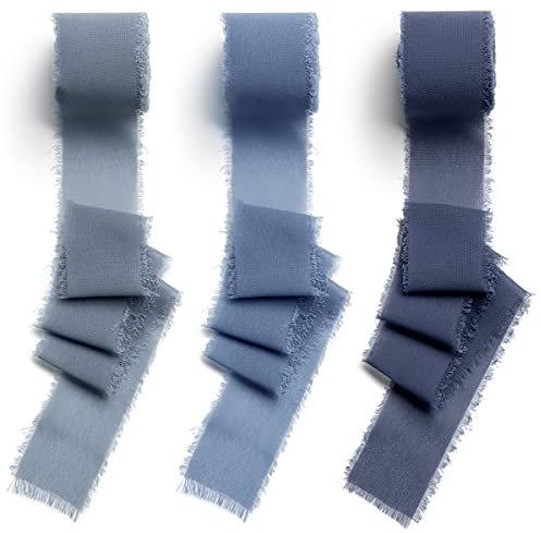 CHUQING 38mm x 6m Geschenkband Schleifenband, 3 Rollen,Blau,Chiffon,Festival Bänder für Geschenkverpackung,Hochzeit,Blumenstrauß