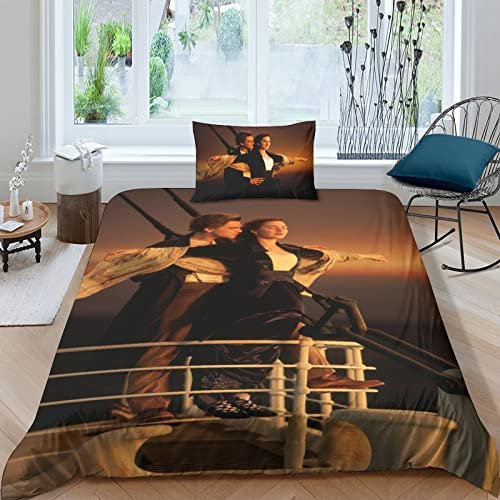 FGAITH Kinder Bettwäsche Titanic Bettwäsche Set Bettbezüge Set Mikrofaser Titanic Bettbezug Mit Reißverschluss Und Kissenbezug Single(135x200cm)