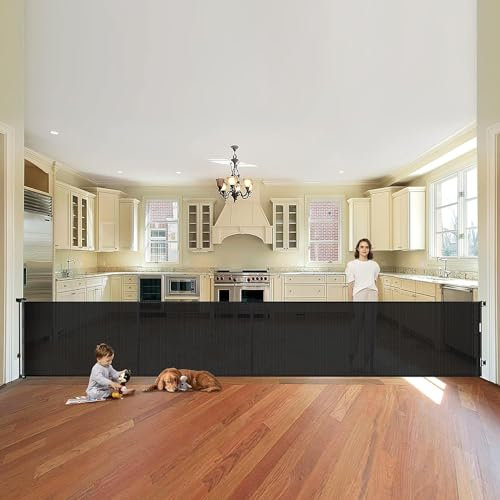 Treppenschutzgitter Ausziehbare für Babys,0-500cm,83cm Hoch Baby Absperrgitter Treppenschutzrollo,Einhändig Bedienbar treppengitter ausziehbar,Geeignet für Treppen/Türen/Innen & Außen (500cm/schwarz)