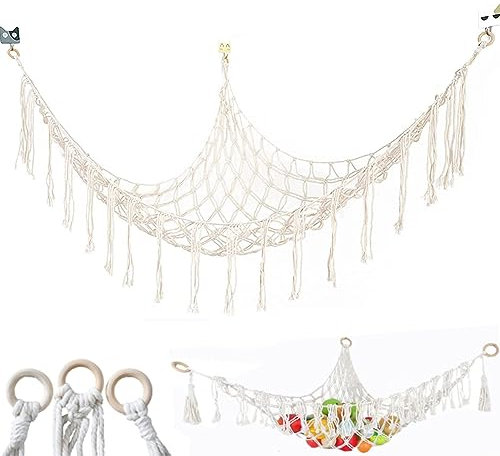 Kuscheltier Aufbewahrung Netz Hängend Organizer,Kuscheltier Hängematte Groß,Stofftier-Aufbewahrungsnetz über,Kuscheltiernetz Wand für Kinderzimmer Deko Mädchen(Beige, 130 x 100 CM)
