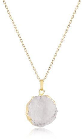 COAI Collar Dorado con Colgante de Cristal de Cuarzo Blanco Piedra Natural en Bruto para Mujer