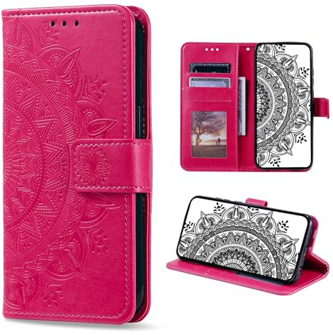 CASEONJAN Handyhülle für Xiaomi 11T / 11T Pro Hülle, PU Leder Klapphülle mit [Kartenfach] [Magnetverschluss], Flip Case Handytasche Prägung Schutzhülle für Xiaomi 11T / 11T Pro (Rot)