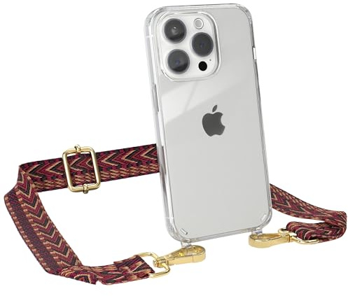 EAZY CASE Handykette - Verstellbares Taschenband kompatibel mit iPhone 15 Pro, Schulterriemen, Handykordel mit Silikon Hülle, Umhängetasche, Rot Braun Gold