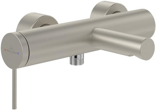 Villeroy & Boch Loop & Friends Badewannenarmatur Aufputz, Wasserhahn Badewanne mit Rückflussschutz und Umstellfunktion, Mischbatterie Badewanne wassersparend, rund, Brushed Nickel Matt
