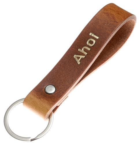 ELBERCRAFT® Schlüsselanhänger Leder Ahoi der Schlüssel Organizer für deine Schlüsseltasche keychain made in Germany braun Gravur gold