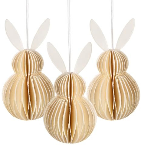Osterhasen-Anhänger, 3er Set: Osteranhänger aus Papier, Osterdeko zum Aufhängen, Hasen für Osterstrauch & Fenster, Oster-Deko, Frühlingsdeko für Ostern, Modern, Indoor Osterschmuck hängend, 10 cm