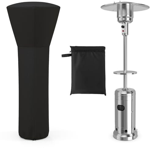 COSTWAY Patio Heater Cover, Heavy Duty Oxford Fabric Garden Protector Cover with Zipper, Drawstrings and Storage Bag, Waterproof Silver Coating Heater Cover for Balcony Backyard Deck (Black)