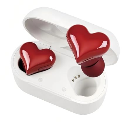 Wireless Earbuds Stylish Heart Shaped, Cute Creative Red Heart Bluetooth Earbuds with Charging Case, Noise Cancelling HiFi Stereo BT Earphones, Gifts for Girls Friends