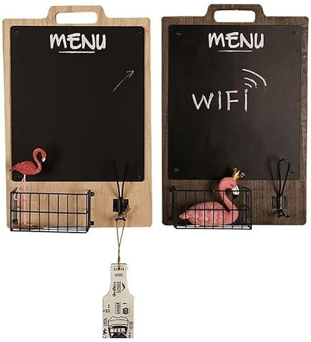 Blackboard, Wall Mounted Blackboard, Hanging Message Board Sign, with Storage Basket/Hook, Suitable for Coffee Shop, Restaurant (B)
